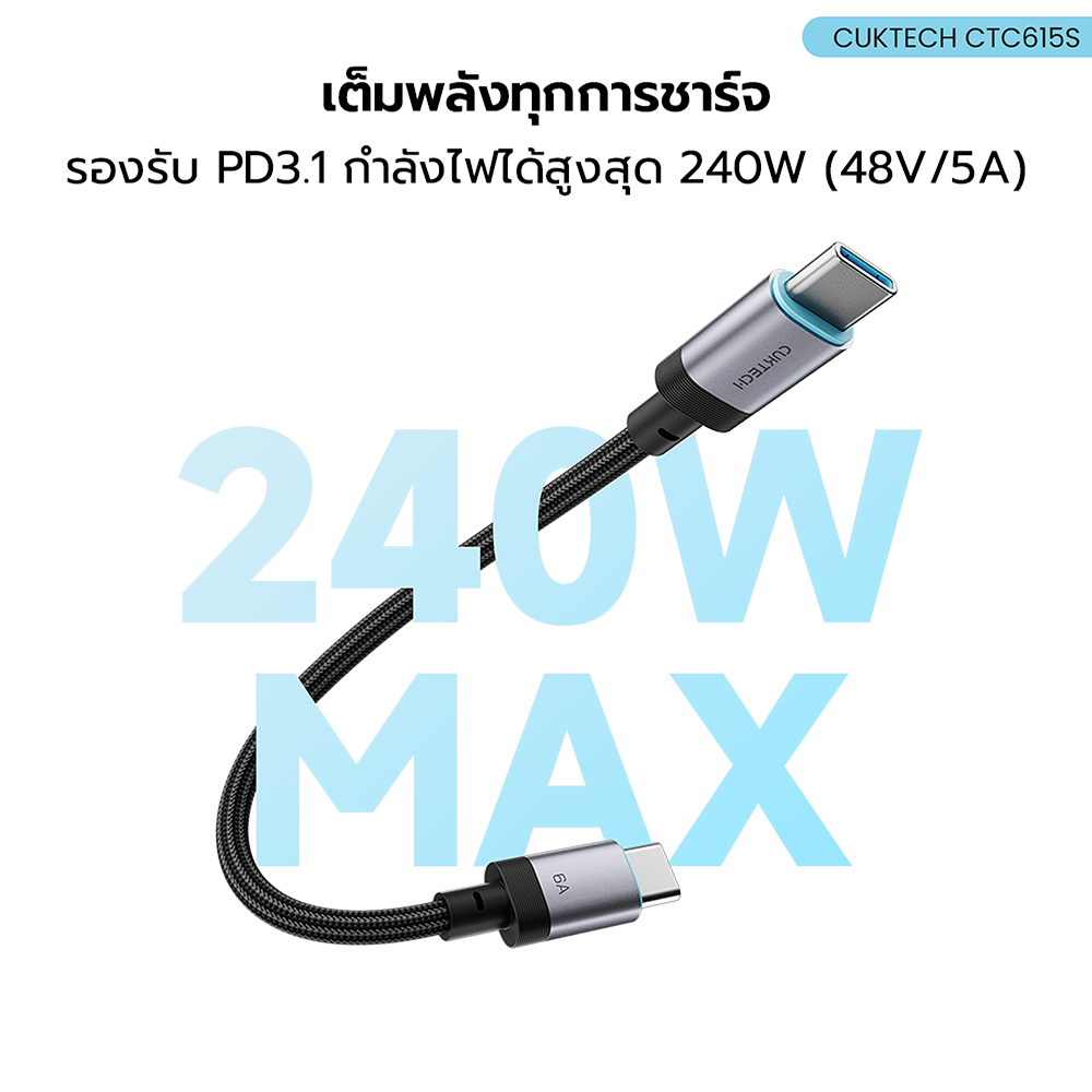 สายชาร์จเร็ว CUKTECH รุ่น CTC615S 6A 240W USB-C ยาว 15 ซม. สีส้ม (รองรับการชาร์จ PD3.1)_7